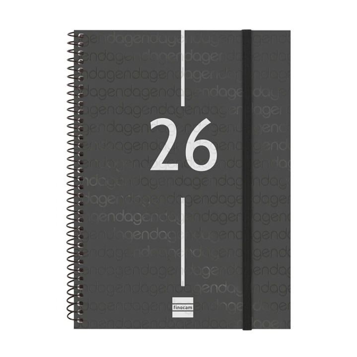 Finocam Year Agenda de Espiral - Anual 2026 - Tapa Ligera - Formato E10 - 162x14x212mm - Semana Vista Horizontal - Color Negro 1
