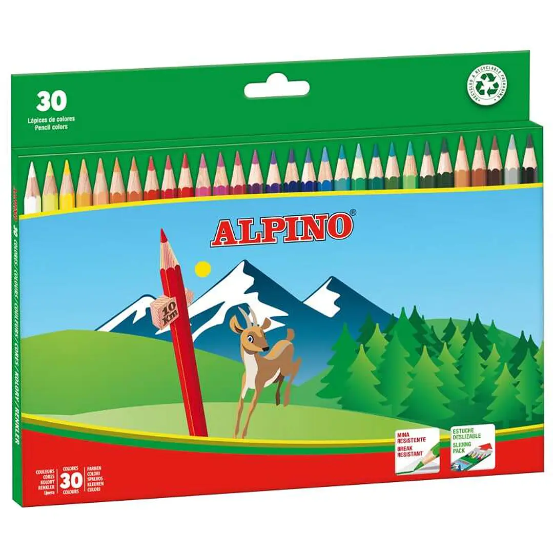 Alpino Pack de 30 Lapices de Colores Creativos - Mina de 3mm - Resistente a la Rotura - Hexagonal - Bandeja Extraible - Colores Vivos y Brillantes Sur 1
