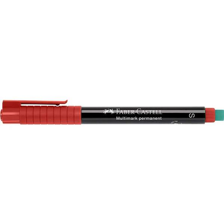 Faber-Castell Multimark Rotulador Permanente - Ancho de Trazo 0.4mm - Goma de Borrar Integrada - Resistente a la Luz y al Agua - Color Rojo 1