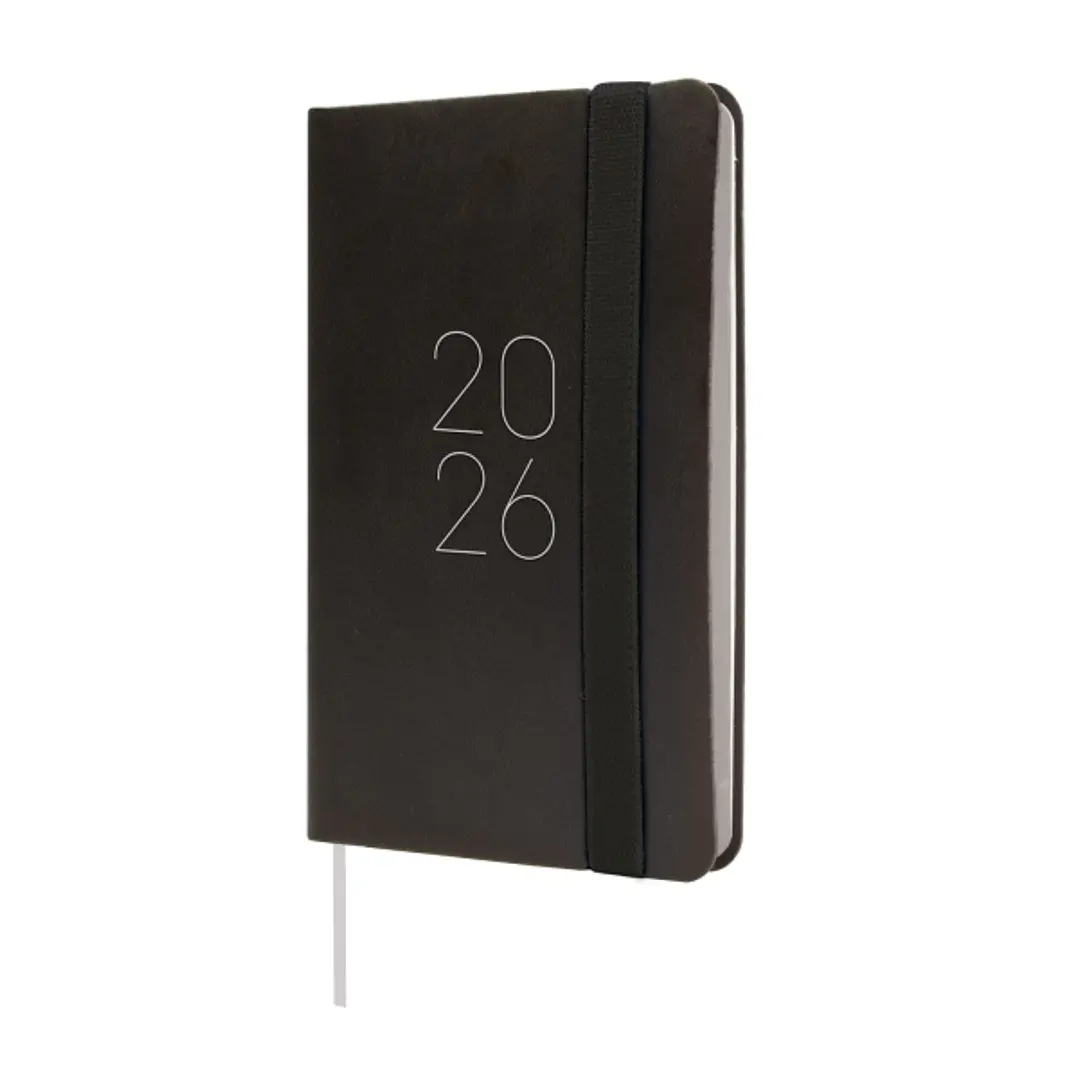 Finocam Flexi Lisa Agenda - Anual 2026 - Tapa Blanda - Formato F2 - 85x13x130mm - Semana Vista Horizontal - Color Negro 1