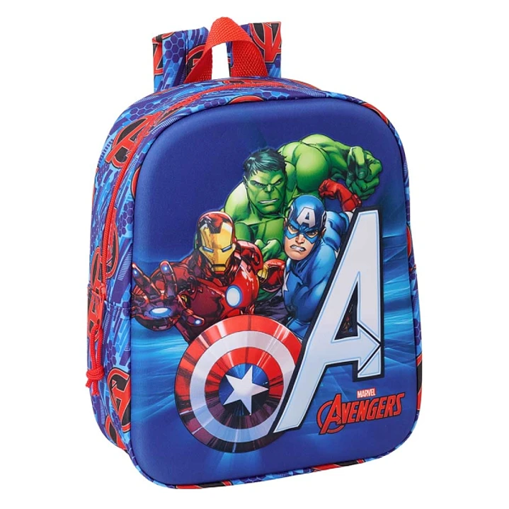Safta Avengers Mochila Guarderia 3D de 6L - Asa de Mano Superior - Asas Regulables y Acolchadas - Cierre de Cremallera - 22x27x10cm - Color Rojo y Azu 1
