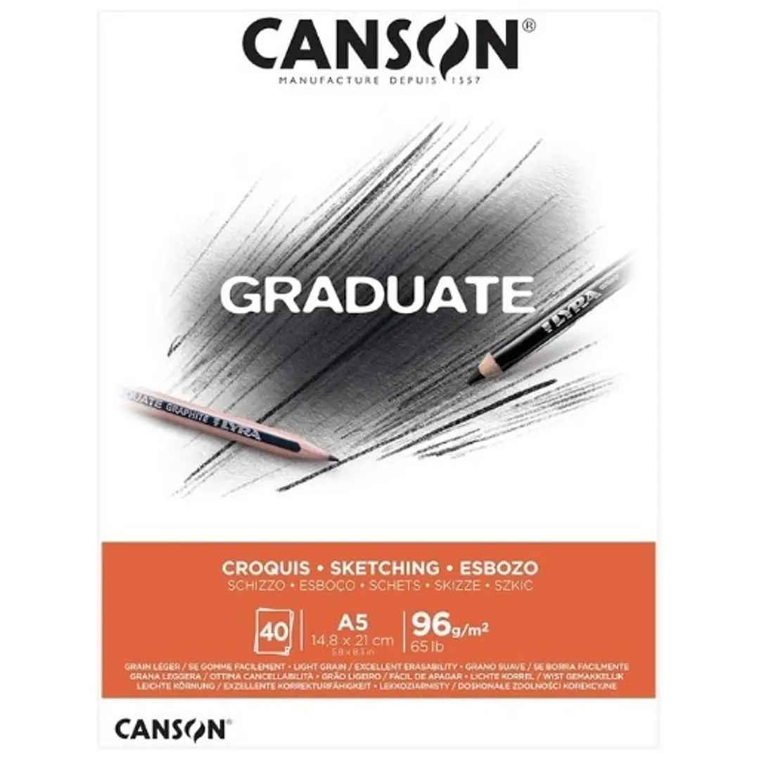 Canson Graduate Sketch Bloc Encolado de 40 Hojas A4 - 96g - Grano Fino - Color Blanco 1