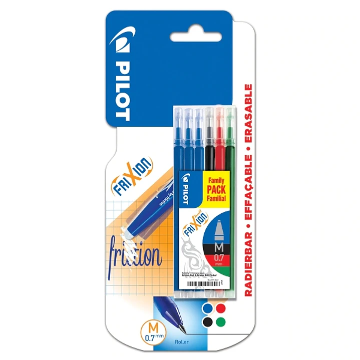 Pilot Pack de 6 Recambios para Frixion Ball y Frixion Clicker - Punta de Bola Redonda 0.7mm - Trazo 0.4mm - Colores: 3x Azul, 1x Negro, 1x Rojo y 1x V 1