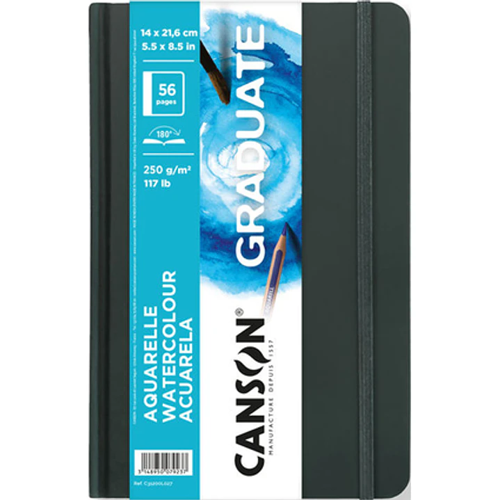 Canson Graduate Acuarela Cuaderno con 28 Hojas - 14x21.6cm - 250g - Grano Fino - Color Blanco 1
