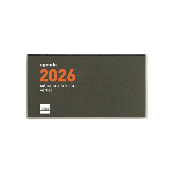 Finocam Min Agenda Plana en Catalan - Anual 2026 - Formato Pl1 - 121x6x67mm - Semana Vista en Vertical - Color Verde Oscuro 1