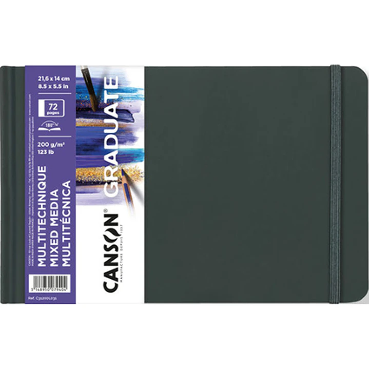 Canson Graduate Mix Media Cuaderno - 36 Hojas de 21.6x14cm - 200g - Grano Fino - Color Blanco 1