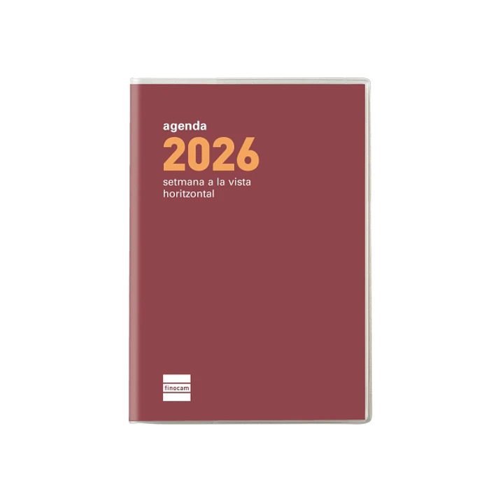 Finocam Coctel Agenda Plana en Catalan - Anual 2026 - Formato Pl3 - 85x6x6mm - Semana Vista Horizontal - Color Burdeos 1