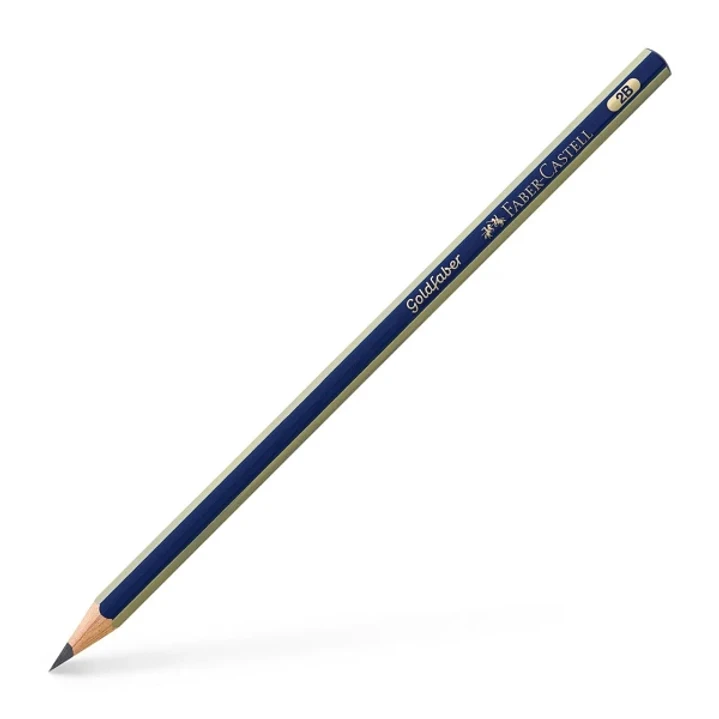 Faber-Castell Goldfaber 1221 Lapiz de Grafito 2B - Alta Calidad - Resistente a la Rotura - Cuerpo en Azul y Rayas Doradas 1
