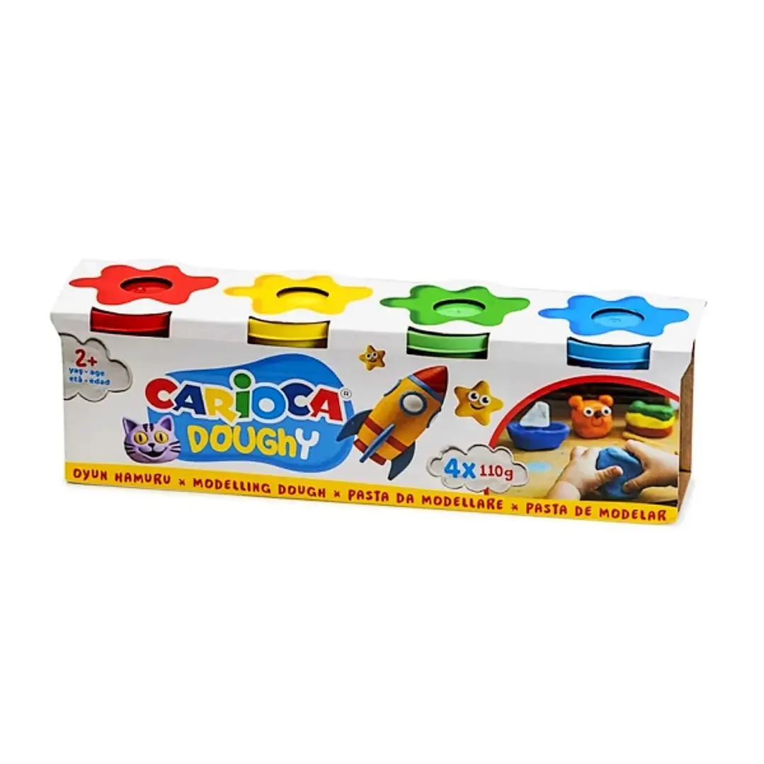 Carioca Doughy Pack con 4 Botes de Pasta de Modelar 110gr - Blanda y Flexible - Facil de Amasar y Moldear - Ideal para Iniciacion al Modelaje - Colore 1