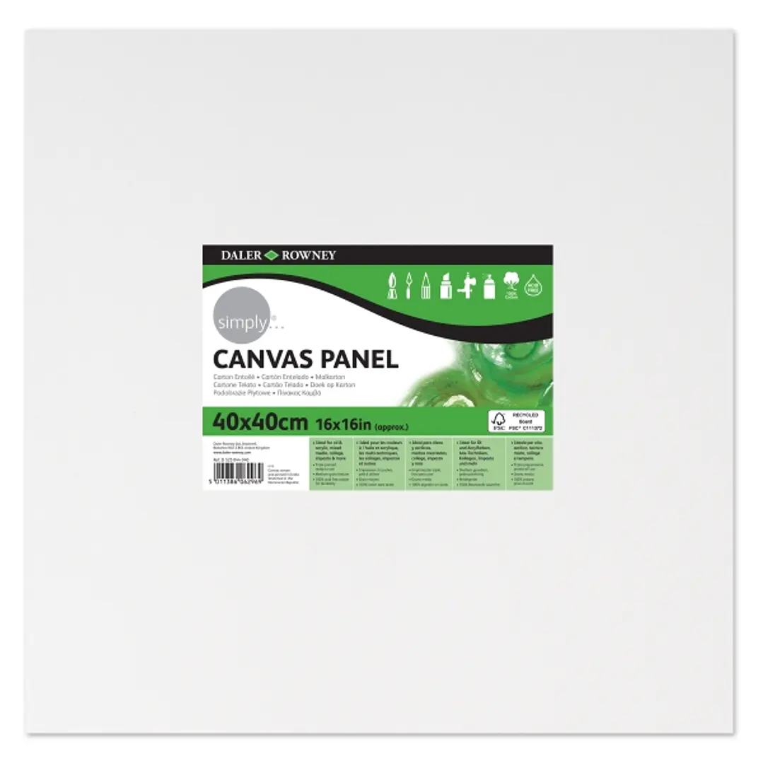 Daler Rowney Simply Carton Entelado - 250g - 40x40cm - Imprimacion Triple - Grano Medio - 100% Algodon sin Acido - 250g - Color Blanco 1