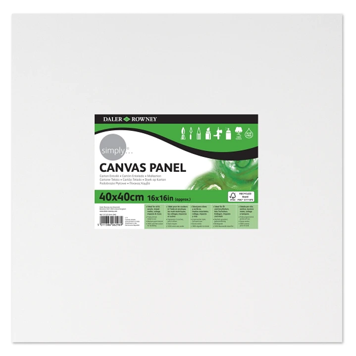 Daler Rowney Simply Carton Entelado - 250g - 40x40cm - Imprimacion Triple - Grano Medio - 100% Algodon sin Acido - 250g - Color Blanco 1