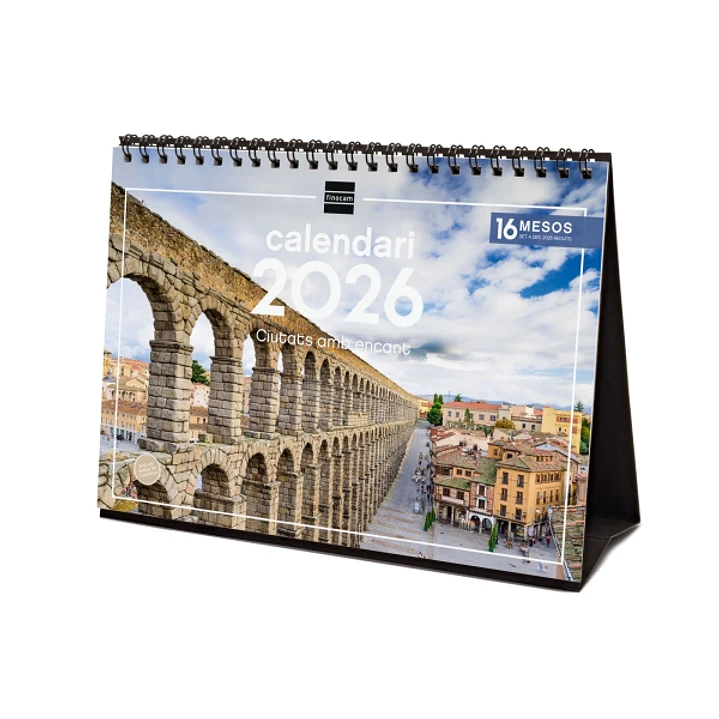 Finocam Calendario de Sobremesa en Catalan - Anual 2026 - Imagenes Variadas - Espacio para Escribir - Tematica de Ciudades y Pueblos 1