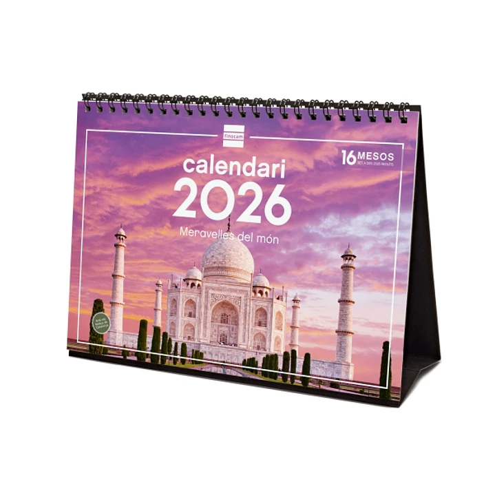 Finocam Calendario de Sobremesa en Catalan - Anual 2026 - Imagenes Variadas - Espacio para Escribir - Tematica de Maravillas Del Mundo 1