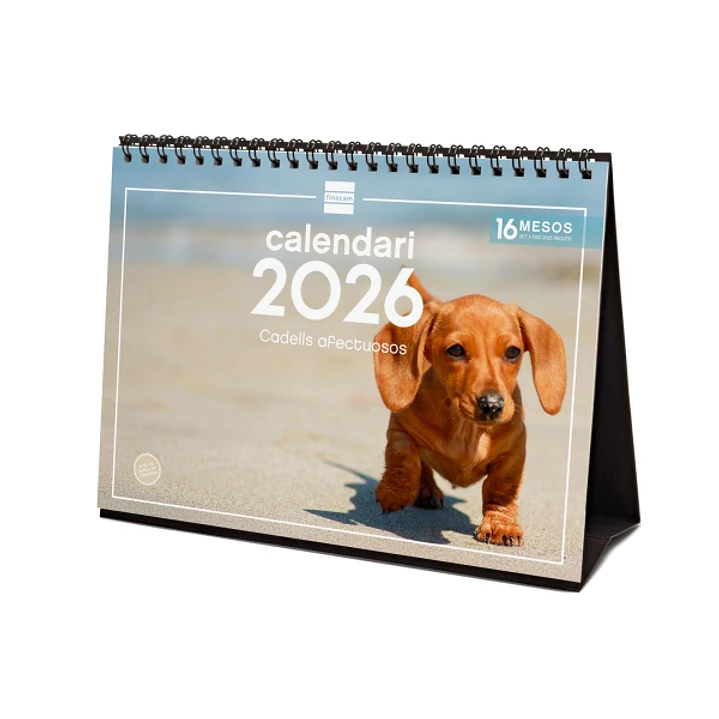Finocam Calendario de Sobremesa en Catalan - Anual 2026 - Imagenes Variadas - Espacio para Escribir - Tematica de Cachorros 1
