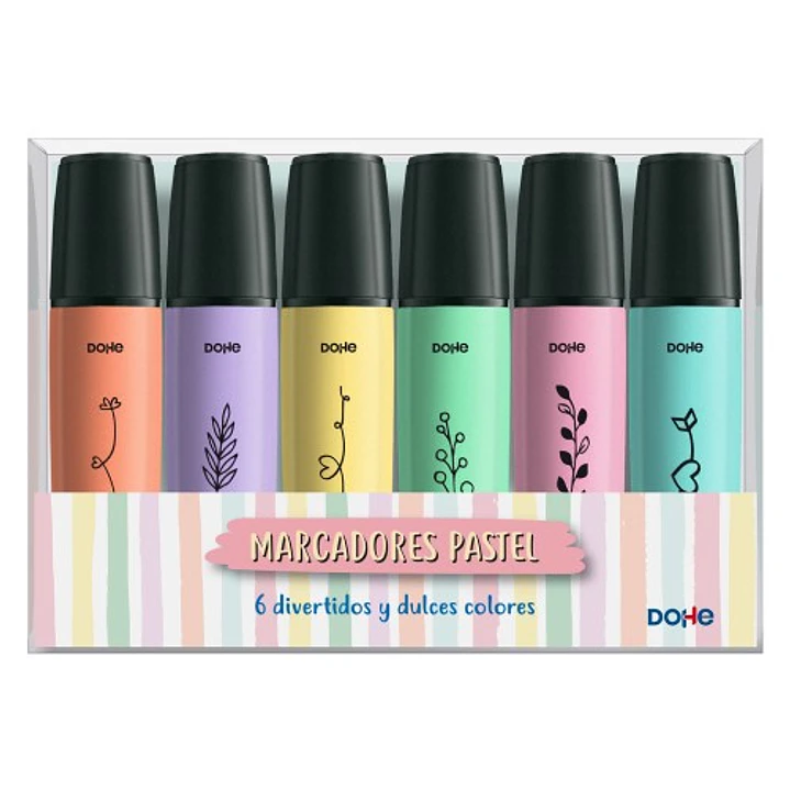 Dohe Pack de 6 Marcadores Fluorescentes Pastel - Punta Biselada con Trazo de 1-5 mm - Colores Surtidos 1