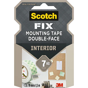 Scotch-Fix Cinta de Montaje para Interior de Doble Cara - 19 mm x 1.5m - Color Blanco