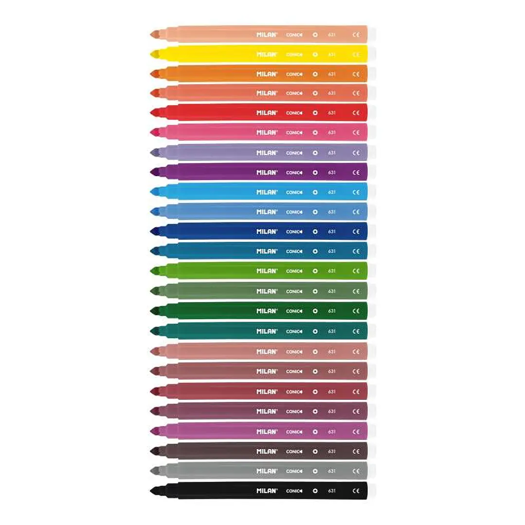 Milan Pack de 24 Rotuladores - Punta Conica 5mm - Tinta al Agua - Lavable - Colores Surtidos 1