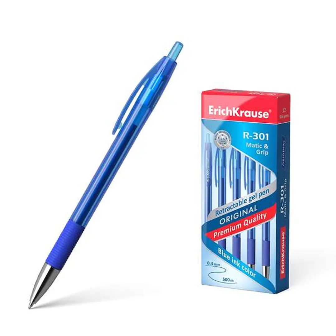Erichkrause Boligrafo de Gel Automatico R-301 Original Gel Matic&Grip - Punta de 0,5mm - Tinta de Gel de Secado Rapido - Cuerpo Transparente - Color A 1