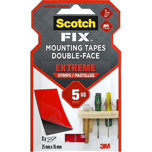 Scotch-Fix Pack de 8 Tiras de Montaje Extremo de Doble Cara - 25x76mm - Color Negro