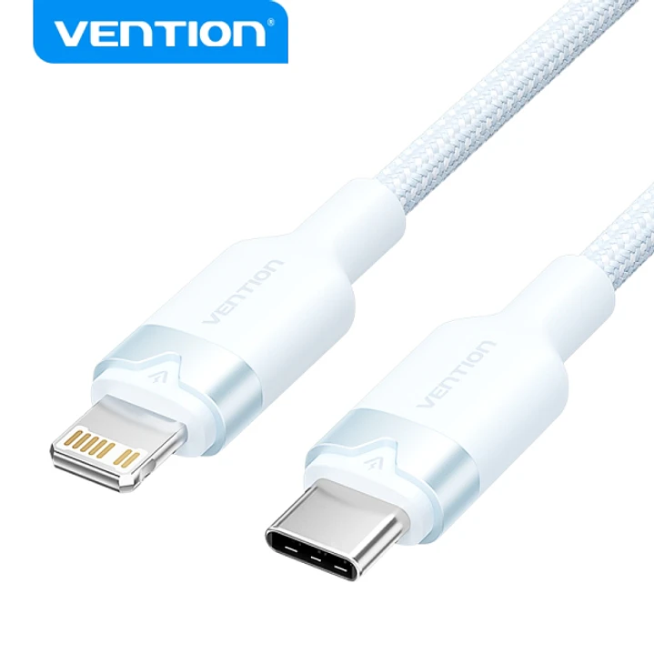 Vention Cable de Carga USB-C/Lightning - Aluminio y Algodon Trenzado - 480Mbps - 3A - 27W Max - Color Azul 1