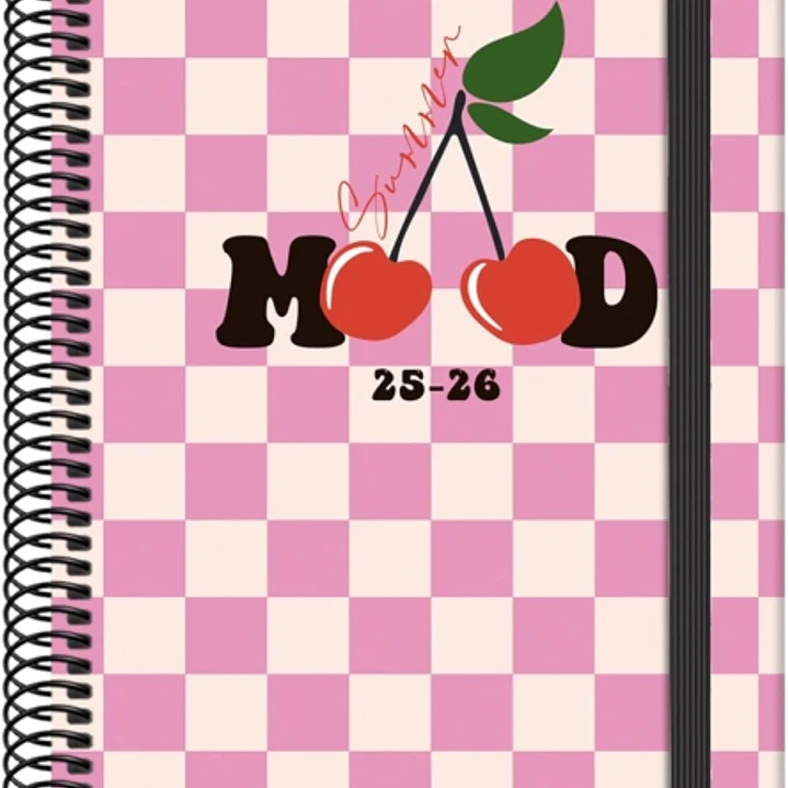 Dohe Cherry Agenda Escolar 25/26 Espiral A5 - Semana Vista - Papel 70g/m2 - 4 Hojas de Pegatinas - Cubierta de Carton Plastificado - Cierre con Goma E 1