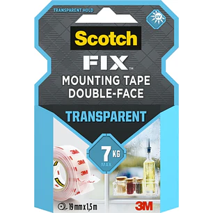 Scotch-Fix Cinta de Montaje de Doble Cara Transparente - 19mm x 1.5m - Color Transparente