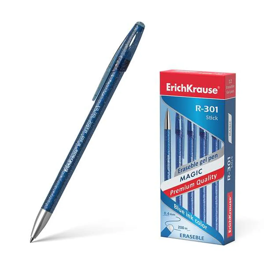Erichkrause R-301 Magic Gel Boligrafo Borrable - Tinta Gel - Punta de 0.5mm - Trazo de 0.4mm - Cuerpo Semitransparente con Efecto Brillante - Color Az 1