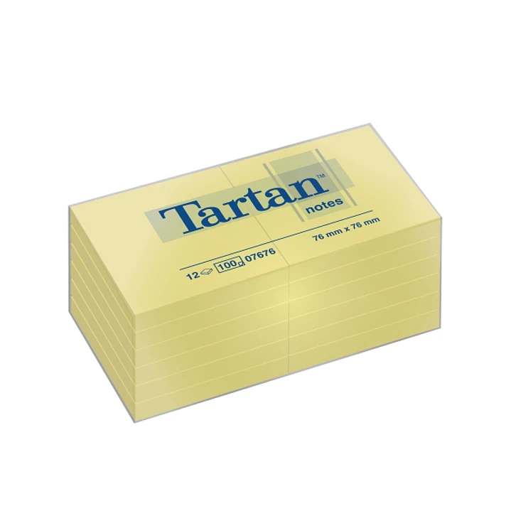 Tartan Pack de 12 Blocs de 100 Notas Adhesivas Reposicionables - 76x76mm - 100% PEFC - Color Amarillo Claro 1