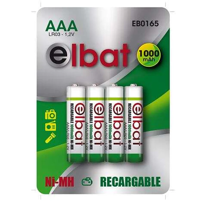 Elbat Pack de 4 Pilas Recargables LR03 AAA 1000mAh 1
