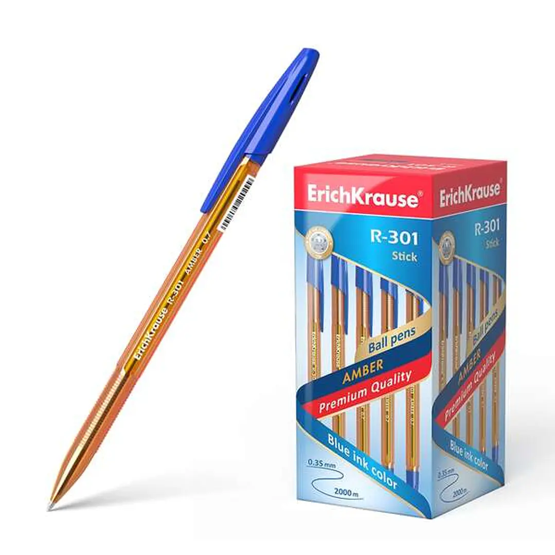 Erichkrause Boligrafo R-301 Amber Stick 0.7 - Cuerpo Hexagonal Translucido - Punta de 0.7mm - Tinta de Secado Rapido - Color Azul 1