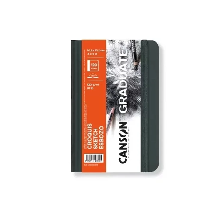 Canson Graduate Sketch Cuaderno con 60 Hojas - 10.2x15.2cm - 120g - Grano Fino - Tapa Dura - Color Blanco 1