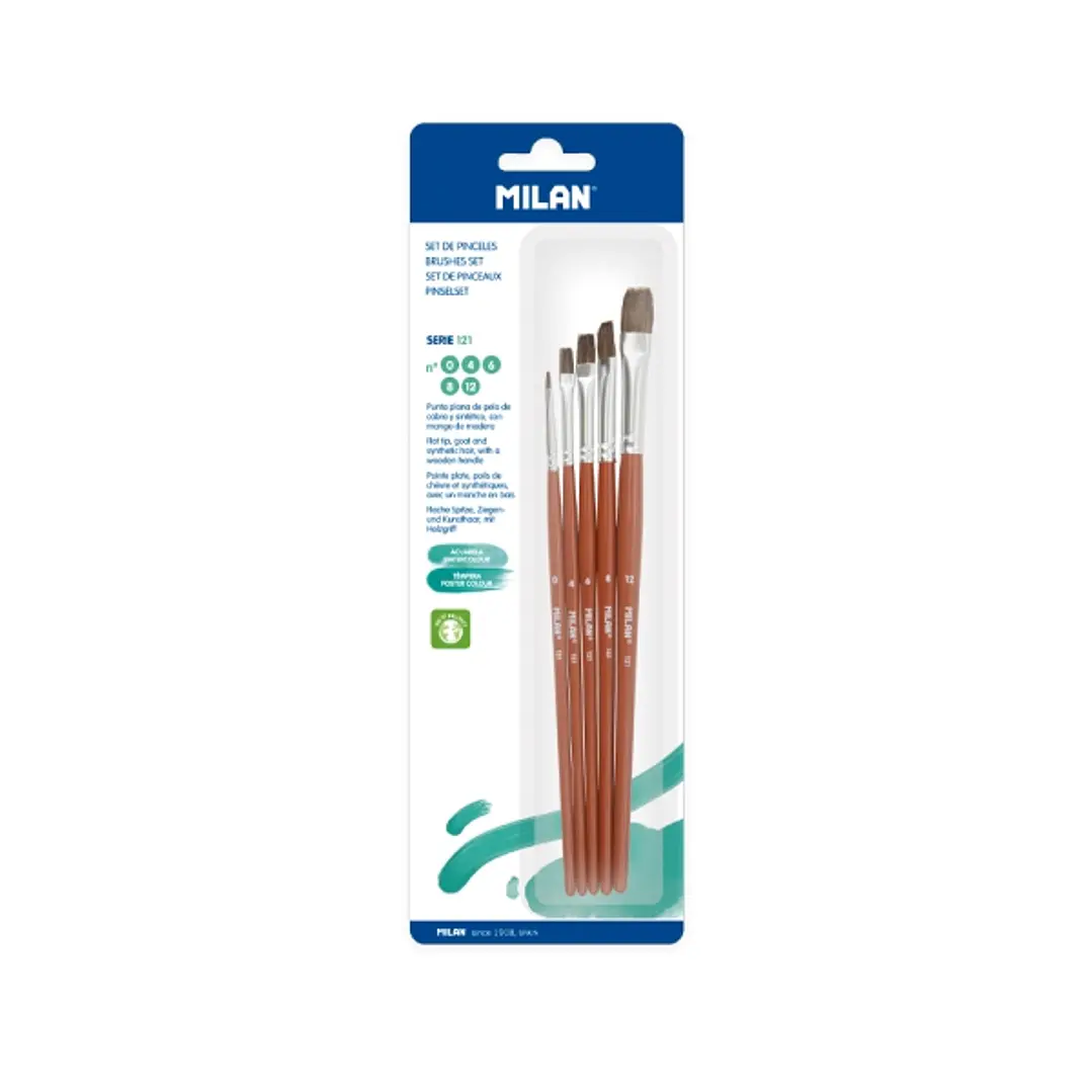 Milan 121 Pack de 3 Pinceles Planos - Formatos Surtidos - Color Madera Oscuro 1