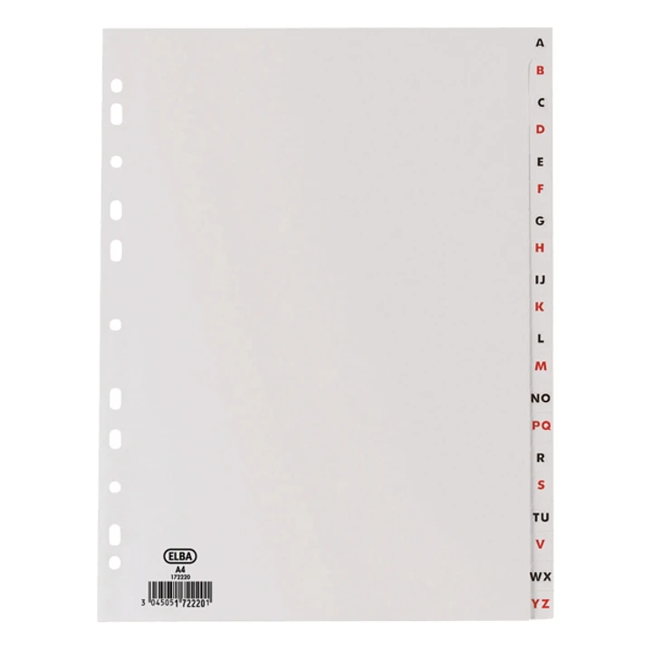 Elba Indice Alfabetico A4 20 Posiciones - Resistente Plastico de 120 Micras - Tamaño A4 - Color Gris 1