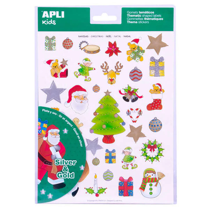 Apli Pack con 99 Gomets de Tematica Navideña - Ilustraciones Educativas - Adhesivo Removible - Tinta en Acabado Oro y Plata - Materiales 100% Reciclab 1