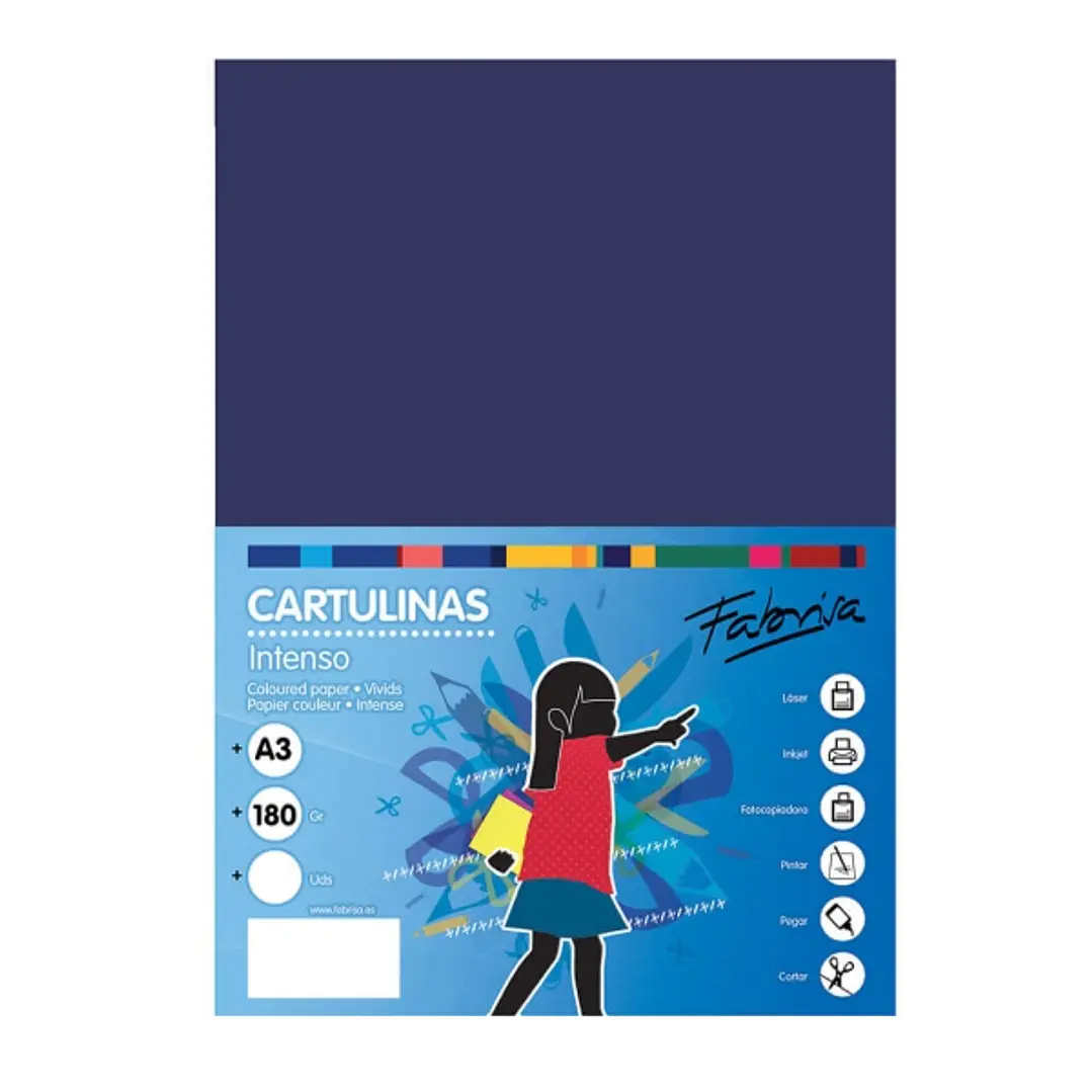 Fabrisa Pack de 25 Cartulinas 180 g/m² - Tamaño A3 - Color Azul Oscuro 1