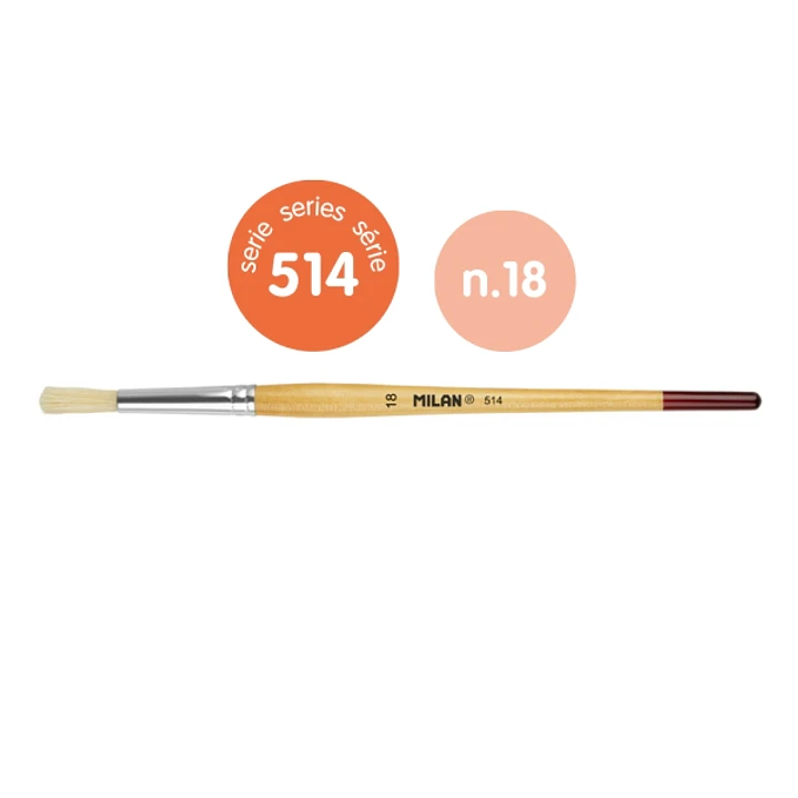 Milan 514 Pack de 4 Pinceles Redondos - Mango Corto Numero 18 - Bolsa con Colgador - Cerda Natural - Color Madera Claro 1