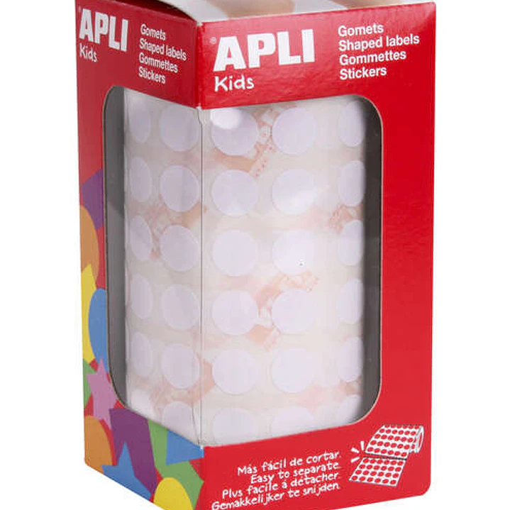 Apli Rollo con 5.192 Gomets Redondos Ø 10.5mm - Adhesivo Permanente - Ideal para Desarrollar la Psicomotricidad Fina - Color Blanco 1