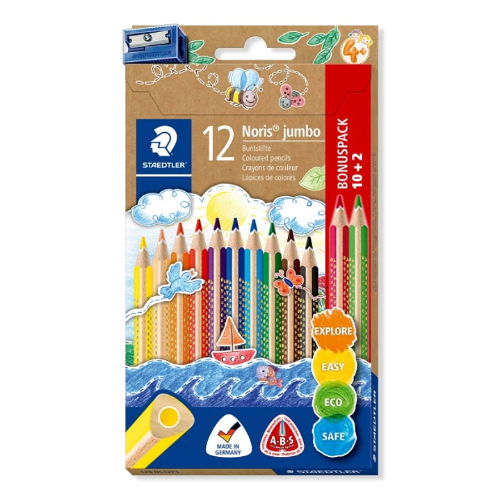 Staedtler Jumbo Noris 128 Pack de 12 Lapices Triangulares de Colores - Diseño Ergonomico - Colores Surtidos 1