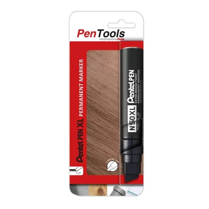 Pentel PenTools Pen N50XL Rotulador Permanente Industrial - Trazo 11-17mm - Punta Biselada Resistente y Duradera - Resistente a Agua y Luz - Color Neg 1
