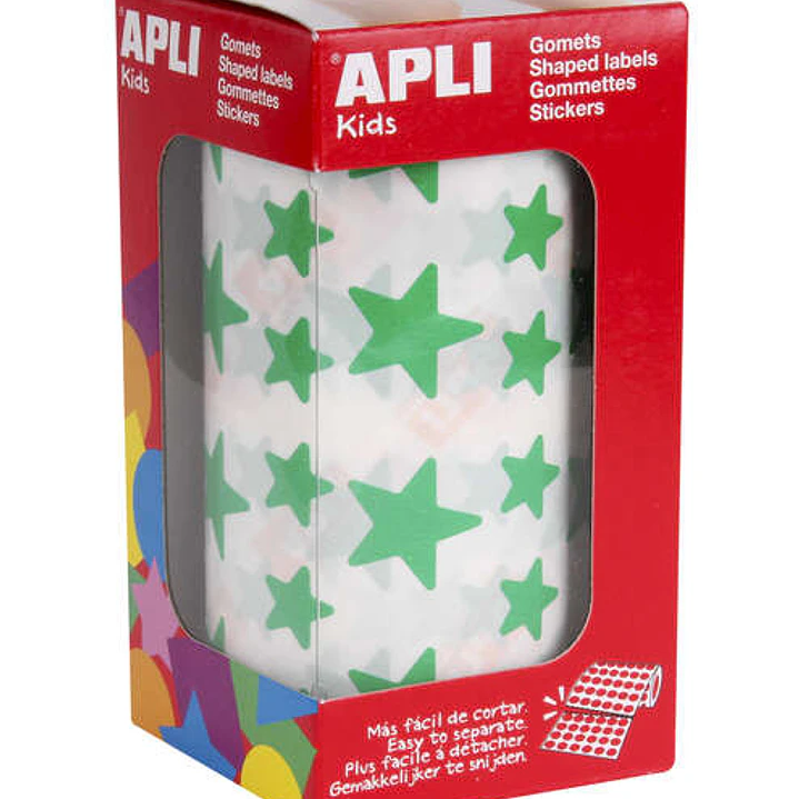 Apli Gomets Estrella Verde - 12.5mm y 19.5mm - Adhesivo Permanente - 2360 Gomets por Rollo - Ideal para Escuelas y Talleres Infantiles 1
