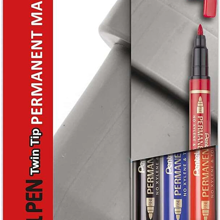 Pentel PenTools Pack de 3 Rotuladores Permanentes Industriales Pentel Pen Twin Tip - Doble Punta - Extrafina 0,6mm y Fina 3.5mm - Resistente a Agua y  1