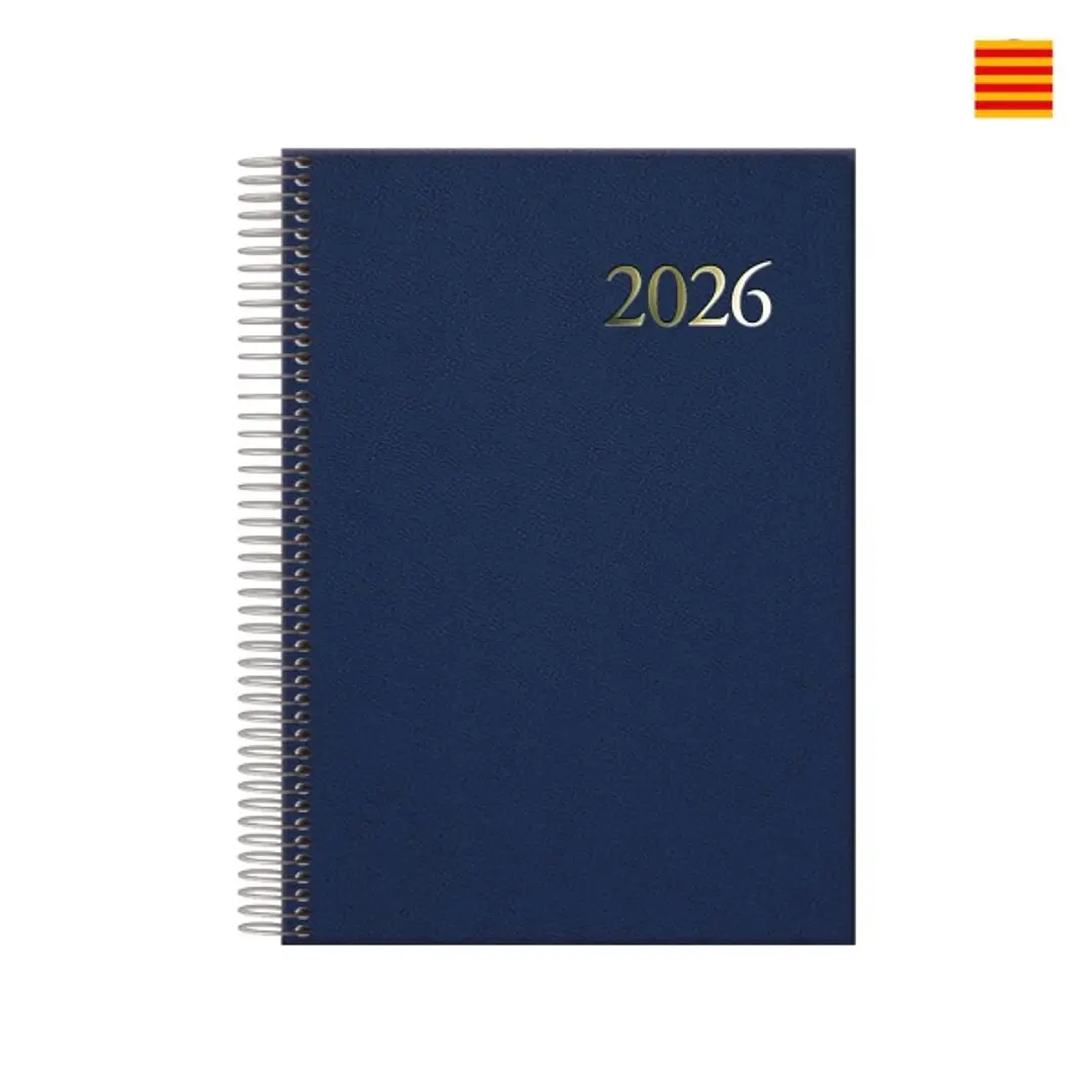 Dohe Segovia Agenda Anual Espiral en Catalan - Dia Pagina - Sabado y Domingo misma Pagina - Tamaño 14x20cm - Color Azul 1