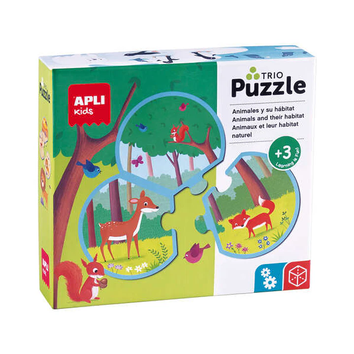 Apli Puzzle Trio de Asociacion Animales y su Habitat de 24 Piezas Redondeadas - 8 Combinaciones Distintas - Potencia Vision Espacial y Psicomotricidad 1