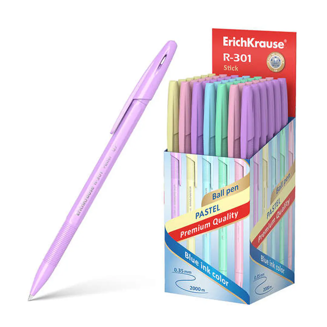 Erichkrause R-301 Pastel Boligrafo Punta de Bola 0.7mm - Trazo 0.35mm - Cuerpo Hexagonal Opaco en Colores Pastel - Tinta de Secado Rapido - Color Tint 1