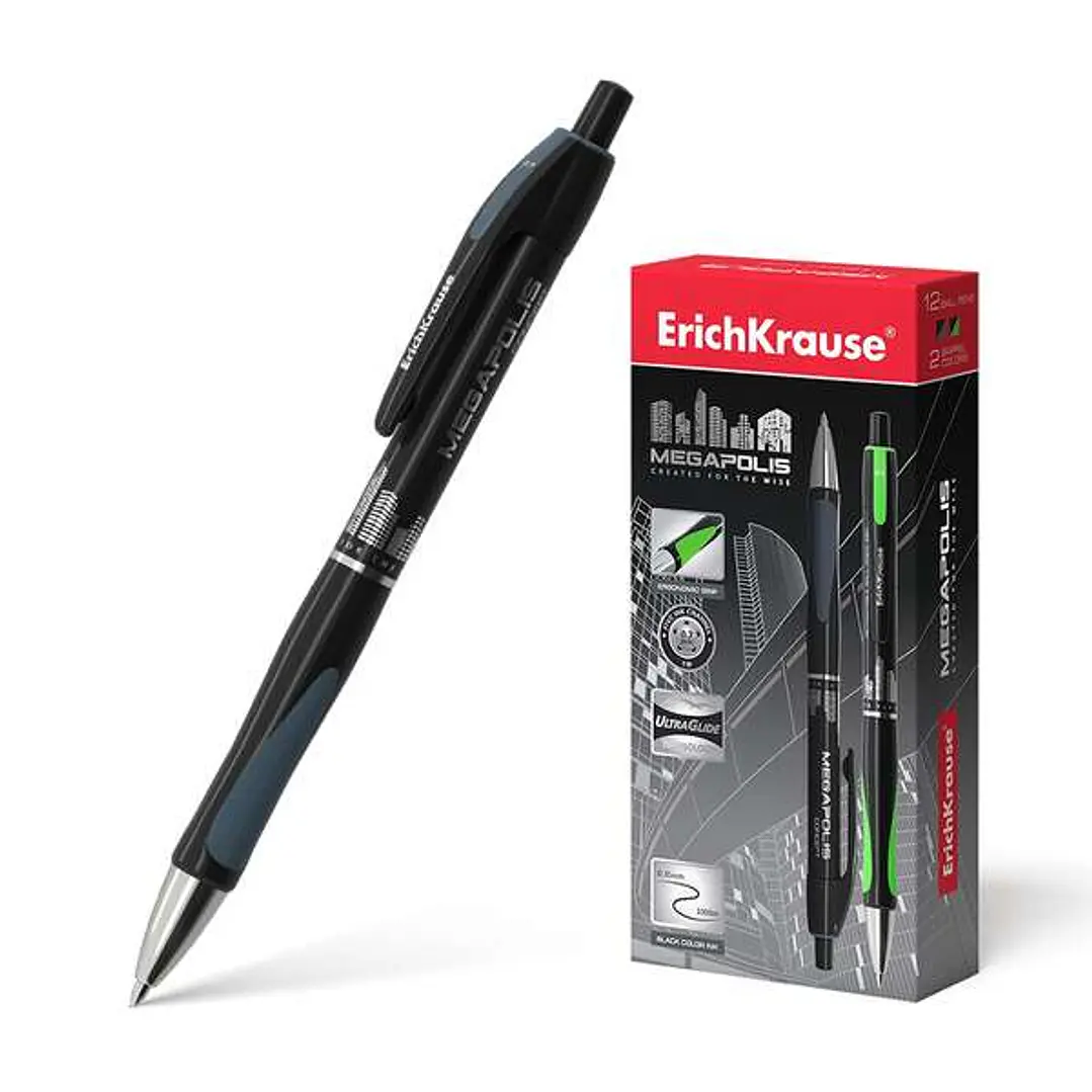 Erichkrause Boligrafo Automatico Megapolis Concept - Cuerpo Satinado Redondo - Zona de Agarre Ergonomica - Punta de 5 Canales - Tinta de Secado Rapido 1