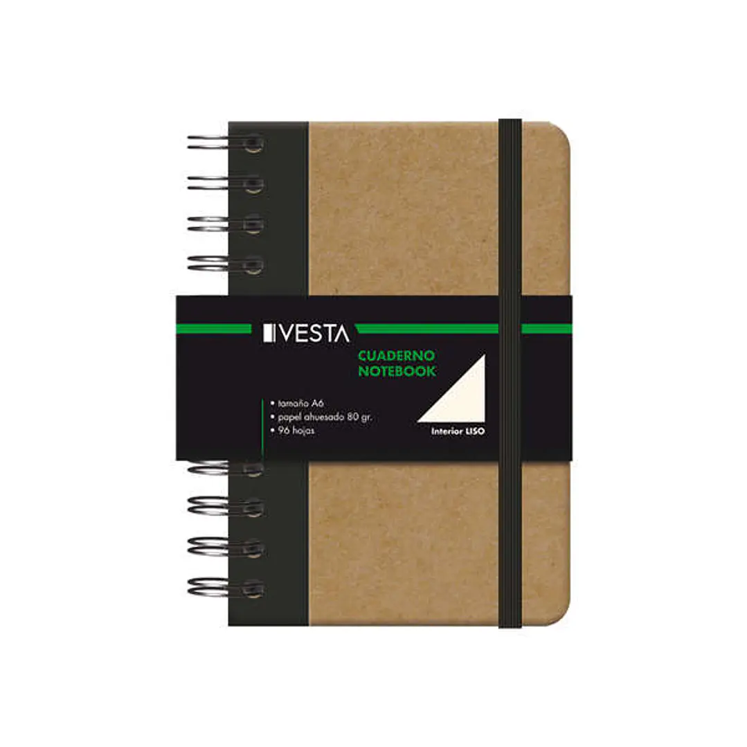 Dohe Cuaderno Cartone con Puntas Redondeadas - Tapa en Tres Piezas - Encuadernacion Doble Espiral Negro - 96 Hojas de Papel Ahuesado - Cierre de Gomas 1