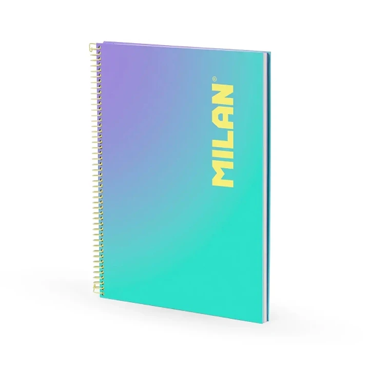 Milan Sunset Cuaderno Espiral Formato A4 Cuadricula 5x5mm - 90 Hojas de 95 gr/m2 - Microperforado, Bandas de Color y 4 Taladros - Color Turquesa/Viole 1