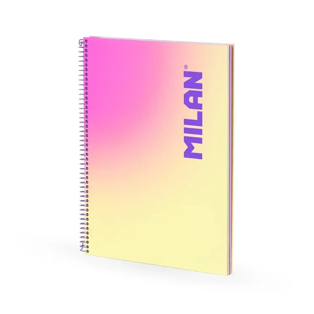 Milan Sunset Cuaderno Espiral Formato A4 Cuadricula 5x5mm - 90 Hojas de 95 gr/m2 - Microperforado, Bandas de Color y 4 Taladros - Color Amarillo/Rosa 1