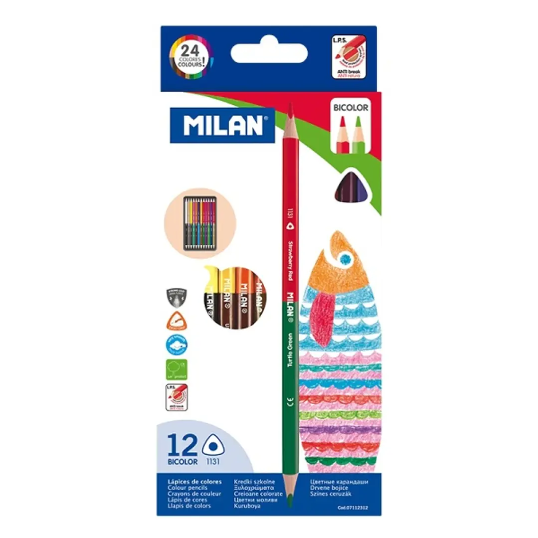Milan Pack de 12 Lapices Bicolor - Triangulares - Colores Surtidos 1