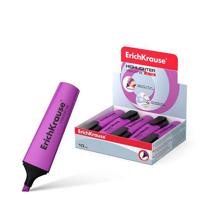 Erichkrause Visioline V-12 Marcador Fluorescente - Punta Biselada - Tinta a Base de Agua - Color Violeta 1